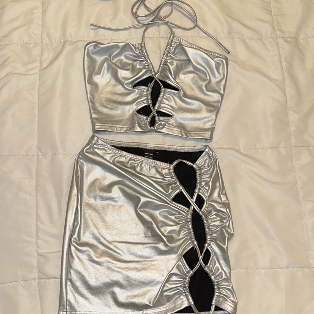 Silver Halter Top and Skirt Set